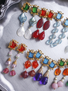 如意|浪涛巴黎欧美中古复古云纹老琉璃气质优雅耳夹耳环vintage女