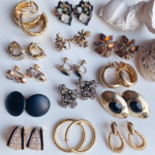 欧美复古中古董孤品优雅老琉璃澳钻莱茵石Trifari耳夹耳环vintage