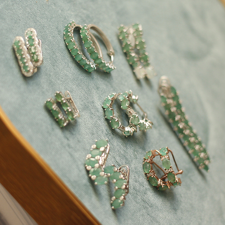 天然祖母绿925银镀金复古耳环