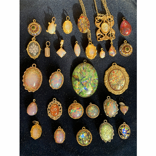 如意|意大利纯手工穆拉诺murano仿欧泊老琉璃吊坠项链中古vintage