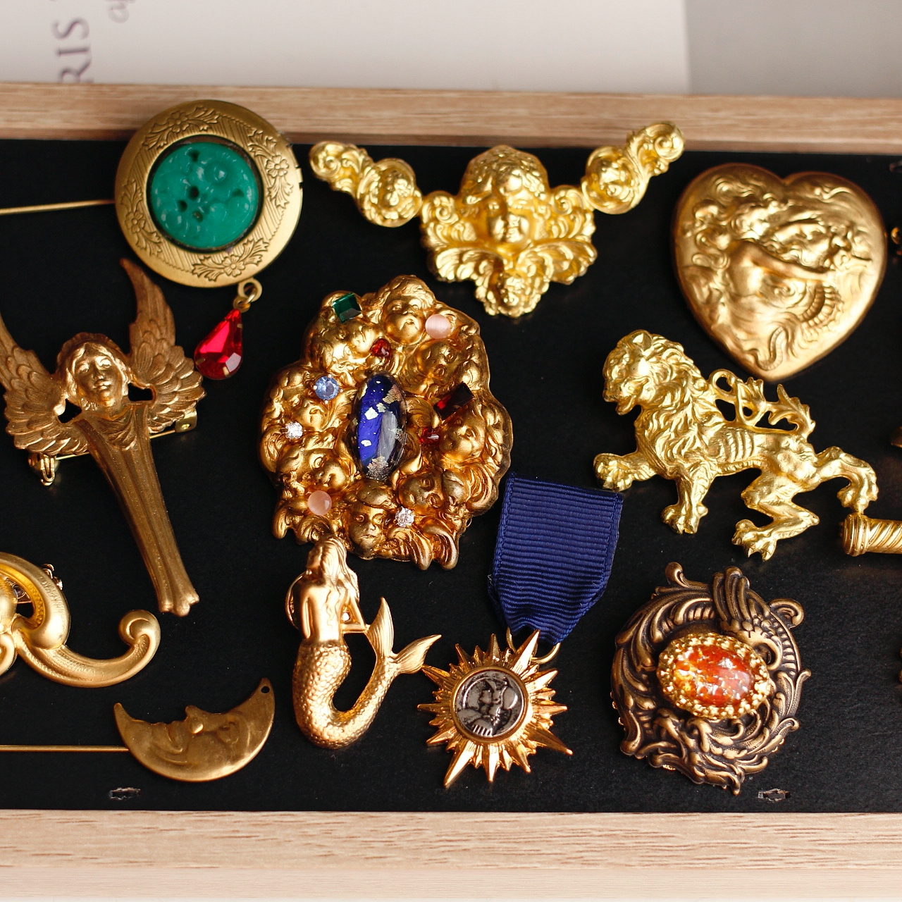 神话集|欧美进口回流中古优雅老琉璃气质款vintage男女手工胸针