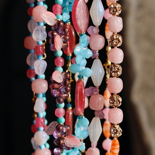 孤品意大利中古老琉璃串珠花卉叶子复古穆拉诺蛋糕沙拉多层项链女