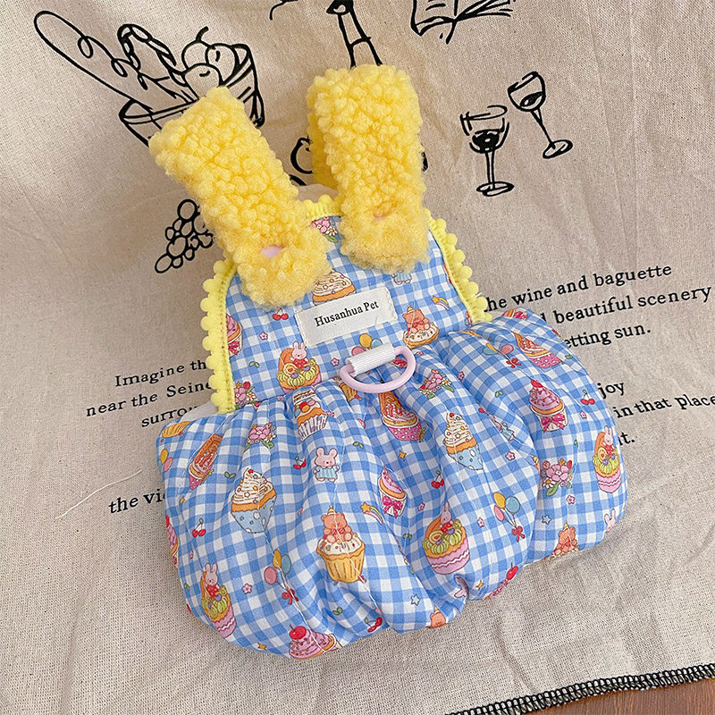 可以牵引Q萌格子南瓜裙宠物衣服