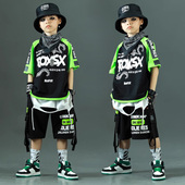 女宽松帅气T恤夏季 街舞少儿潮服男孩嘻哈服装 爵士舞套装 HIPHOP酷