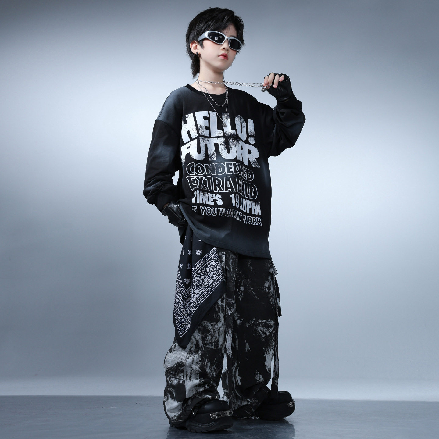 街舞演出服男童痞帅嘻哈风套装春秋少儿架子鼓女孩爵士舞潮流服装