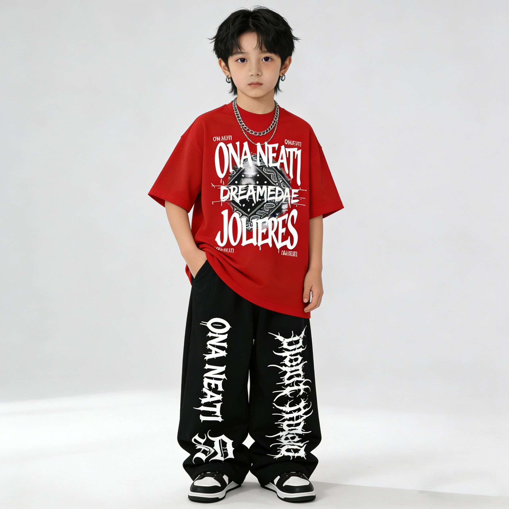 街舞儿童潮服短袖长裤套装嘻哈表演服少儿走秀男童架子鼓表演服夏