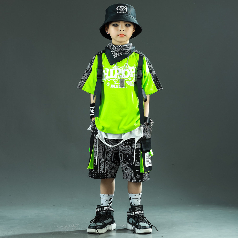 男童街舞童运动套装2026夏季新款腰果迷彩韩版儿童中大童两件套潮