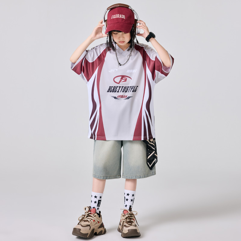 街舞儿童潮服男童嘻哈演出服宽松短袖套装女童爵士舞jazz炸街表演