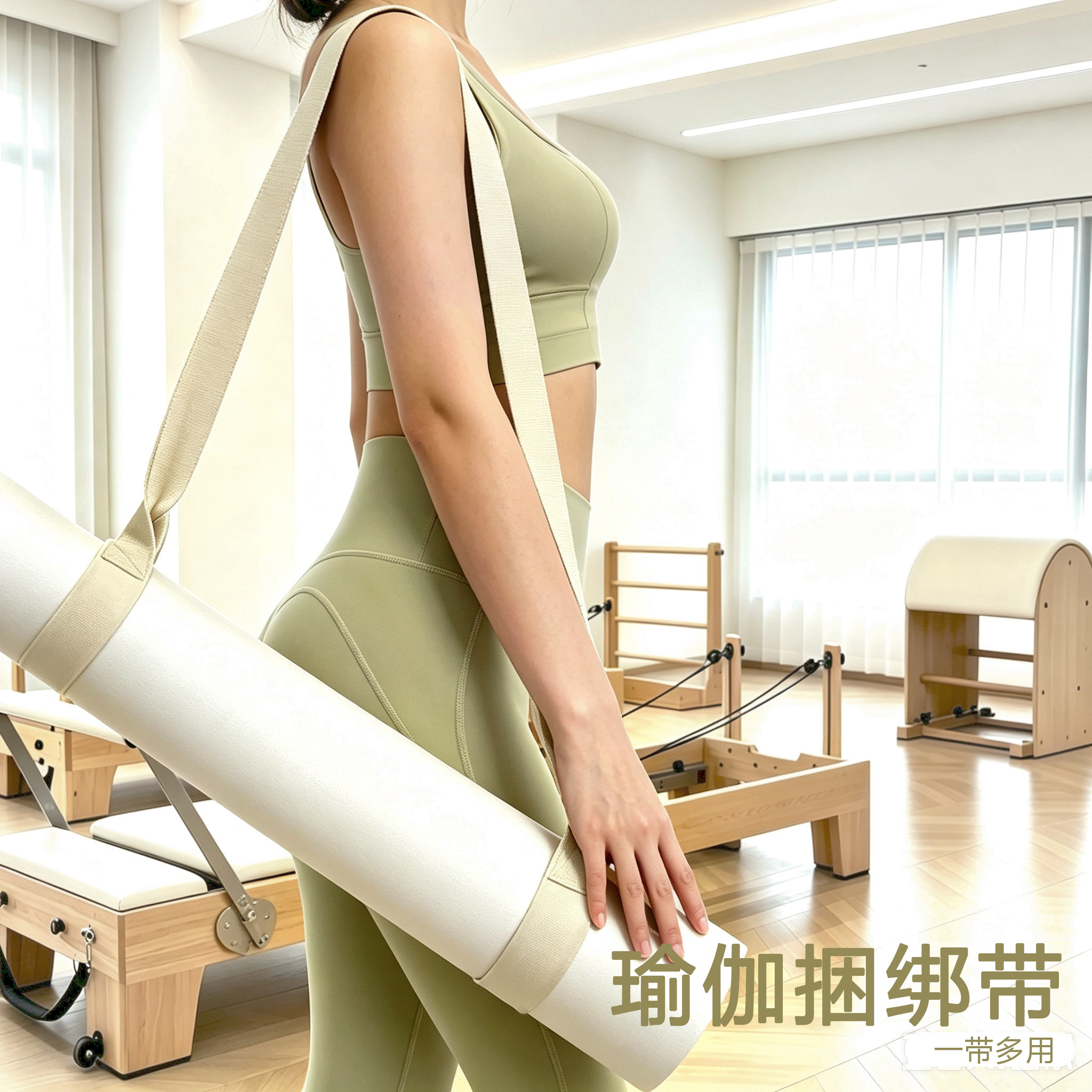 瑜伽垫斜纹背带便携带伸展绳图片
