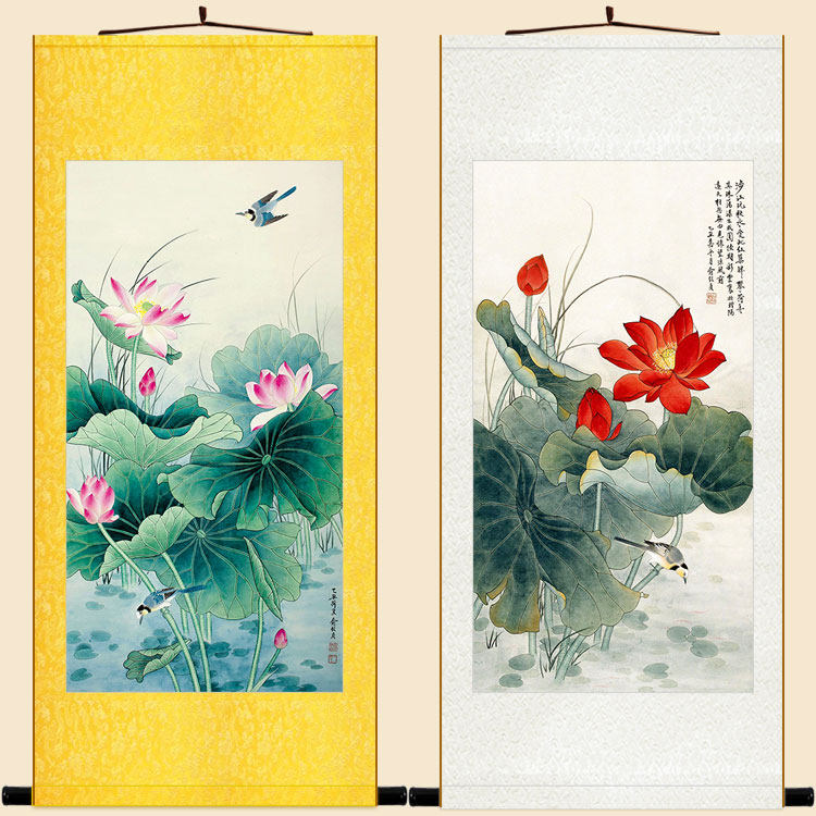 荷花翠鸟俞致贞卷轴挂画中式字画