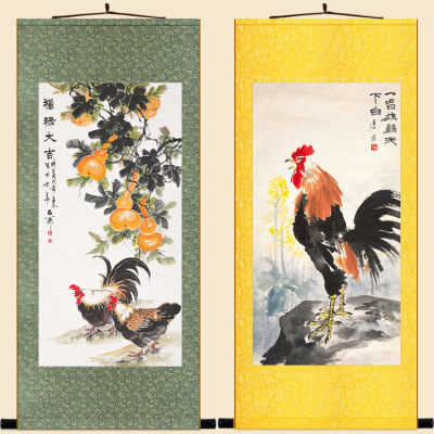 福禄大吉图雄鸡天下定制丝绸画
