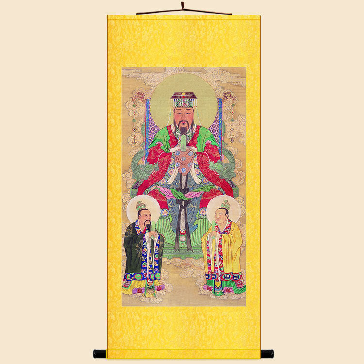 明清复古版水陆画 中天紫微北极大帝星君画像 绢布卷轴挂画神仙画