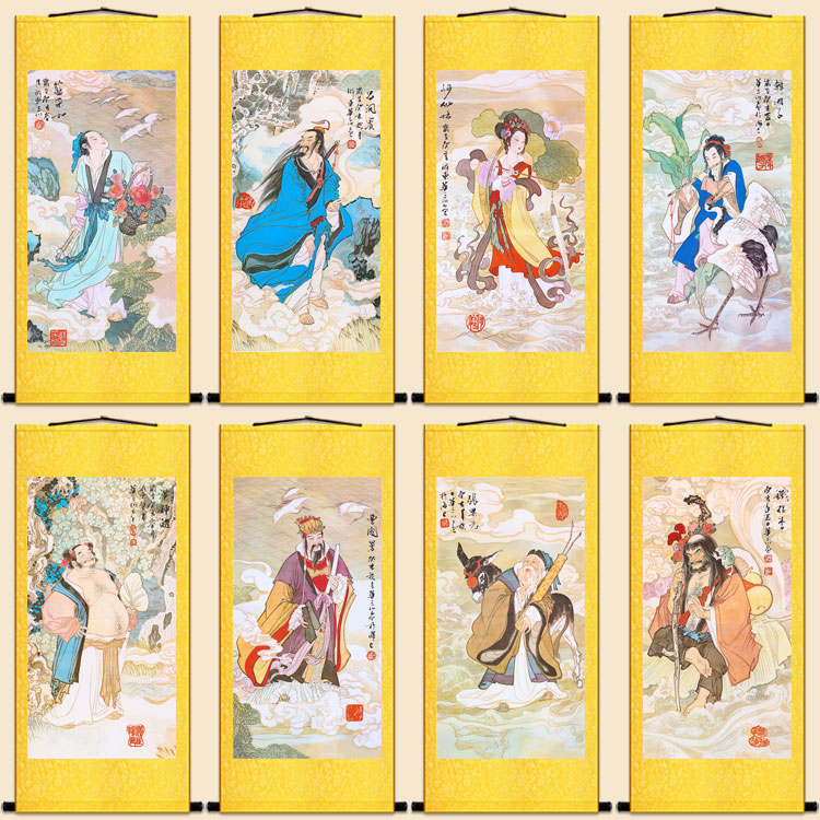 八仙过海神像画卷轴挂画 吕洞宾何仙姑铁拐李汉钟离张果老装饰画