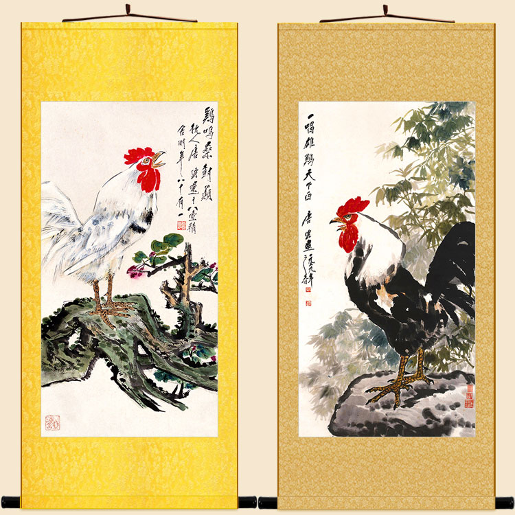 一唱雄鸡天下白 唐云公鸡动物画卷轴挂画 书房客厅装饰画定制订做图片
