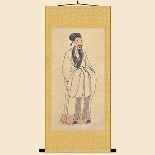 古画版朱熹画像 朱子人物画 绢布材质卷轴挂画 书房学校装饰画