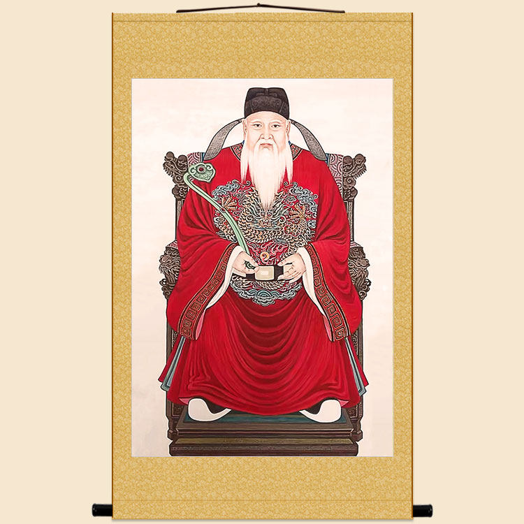 郭子仪郭令公人物画卷轴挂画 中式复古书房装饰字画 绢布丝绸画