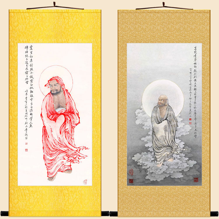 菩提达摩祖师禅宗风绢布来图画像