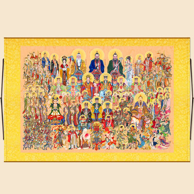 全神图横幅画 三清天尊玉帝王母太乙雷祖三官四御众神图卷轴挂画