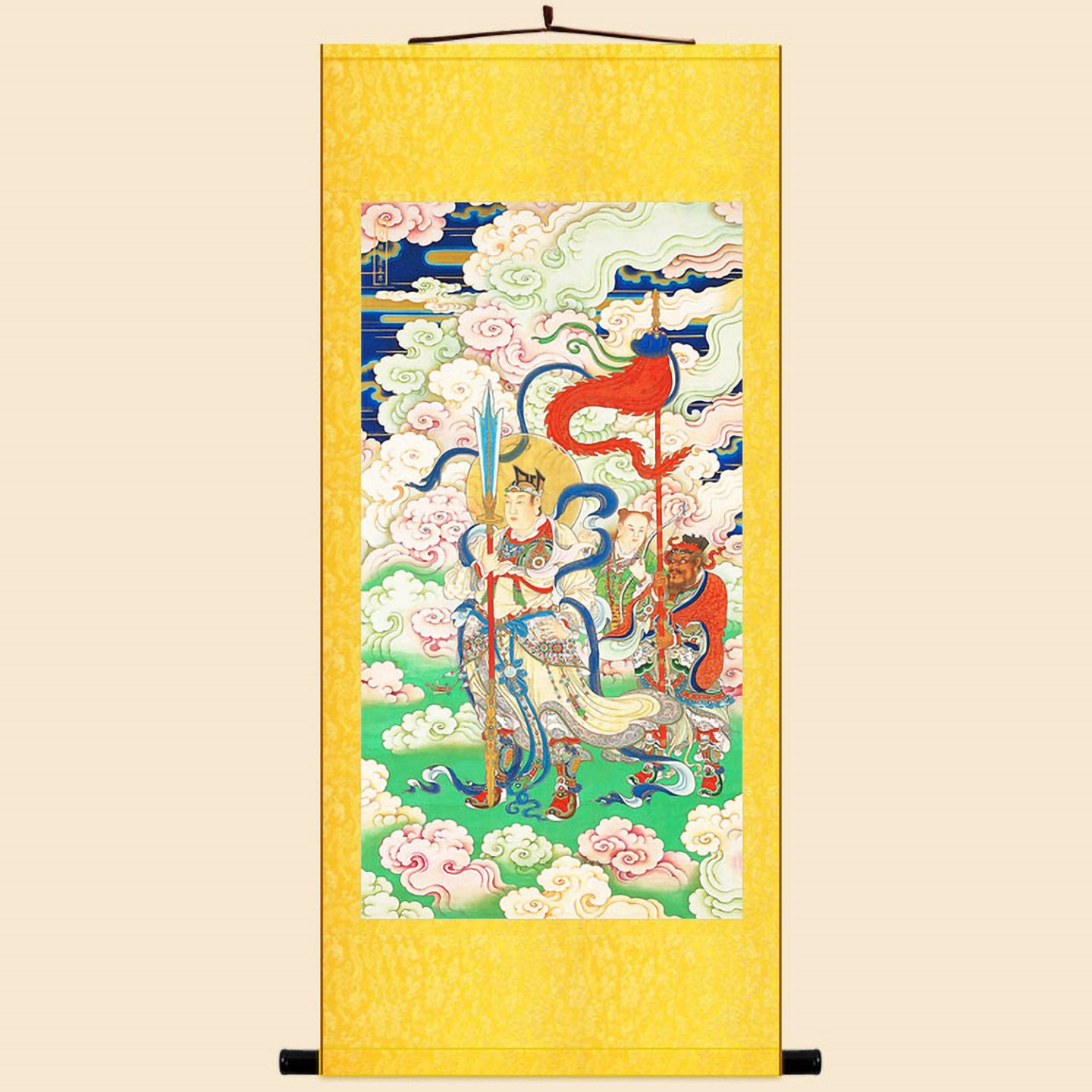 明清古画版 二郎神真君神像画水陆画 绢布卷轴挂画中式复古装饰画