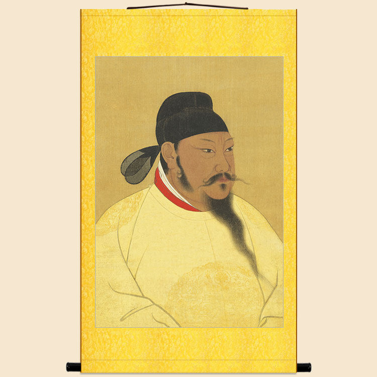 唐太宗人物画卷轴挂画复古装饰画图片