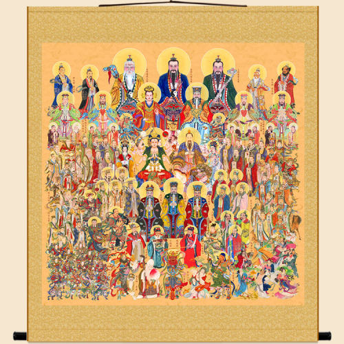 新版全神图画像 玉帝王母四御三清天尊神仙人物卷轴挂画装饰画