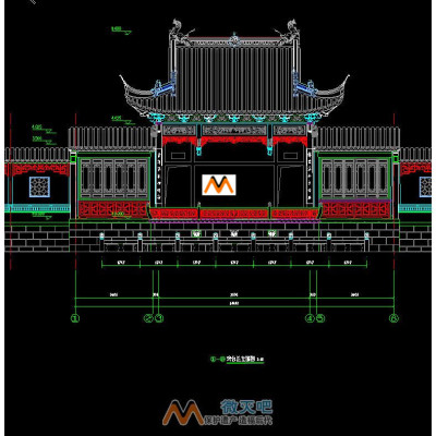 H80中式古代戏楼施工图CAD古戏台施工图水榭施工图中式围墙施工图