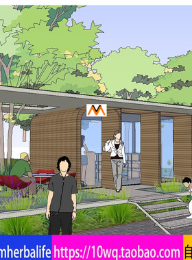 L316公园广场旅游景区现代简约型小卖部便利店书吧建筑设计SU模型