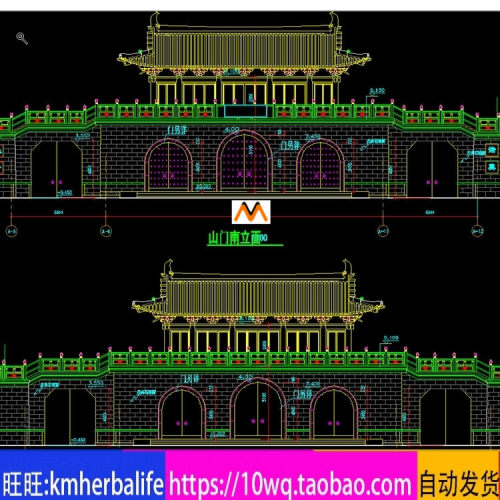 L1325仿古歇山顶木结构城门楼城仿古钢筋混凝土山门古城门CAD图纸-封面