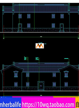 L1321南方浙江二层仿古传统古建筑四合院民居建筑施工图CAD图纸