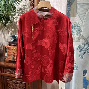 2025秋季新款新中式民族风中国红九分袖宽松百搭喜庆立领上衣外套