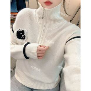 高领拉链小熊花边减龄针织外穿毛衣套头2512 卡蜜欧小熊