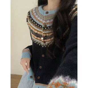 【碧云仙子】韩版小衫 费尔岛花纹气质百搭针织开衫外套2701