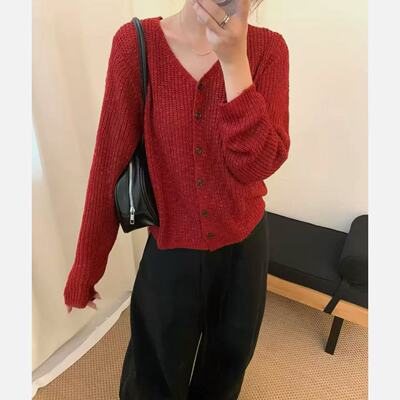 【番茄考拉】新品！早秋V领和纸纱外穿韩版气质针织开衫3078