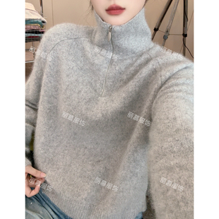 针织套头毛衣2165 纯色软糯可翻领插肩衫 立领拉链套头