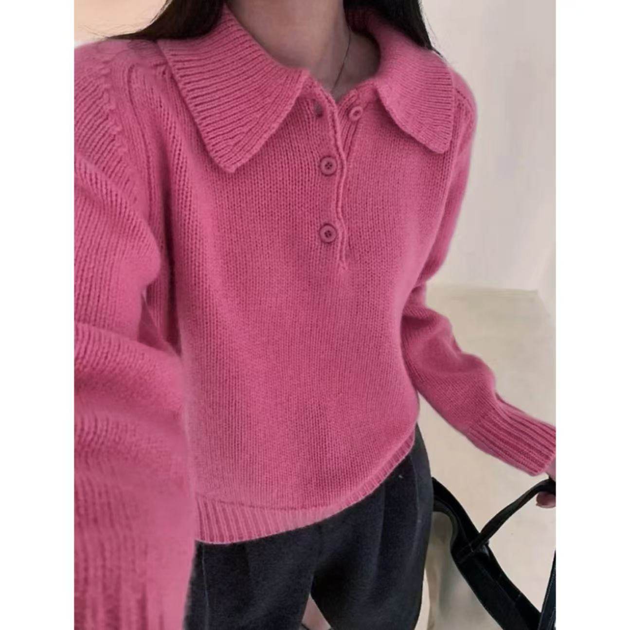 【三粒扣翻领】温柔风翻领加厚针织衫女冬季宽松软糯毛衣2301,女装/女士精品,短外套,淘宝优惠券,粉丝福利购,淘宝优惠卷