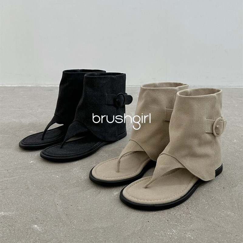 BRUSHGIRL夏天靴子新款东大门夹脚人字凉靴搭扣透气辣妹短靴女靴