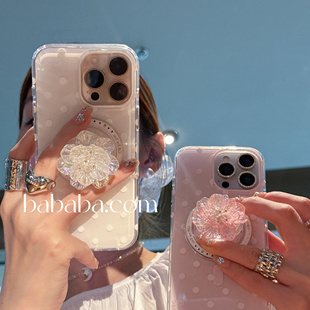 全包软 韩系少女高级感时尚 气质水晶花朵17磁吸支架适用iPhone16ProMax手机壳苹果15Pro保护套14pm女款 13新款