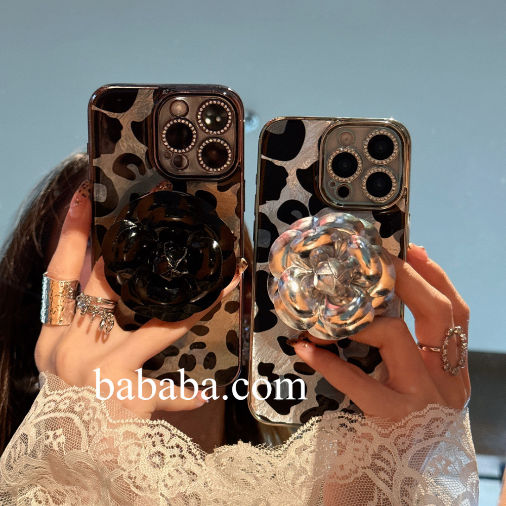 气质山茶花钻石磁吸适用iPhone16ProMax手机壳苹果15Pro保护套个性豹纹14pm女款13pro全包12电镀软边11潮plus