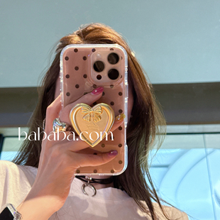 全包防摔软边个性 创意时尚 小众 13新款 ins风波点爱心支架17适用iPhone16ProMax手机壳苹果15Pro保护套14pm女款