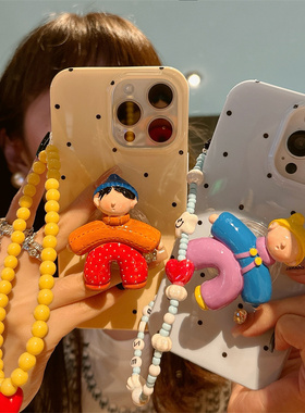 可爱ins风17p适用iPhone15ProMax手机壳16苹果14Pro保护套13全包边软硅胶12pro立体卡通支架简约波点撞色少女