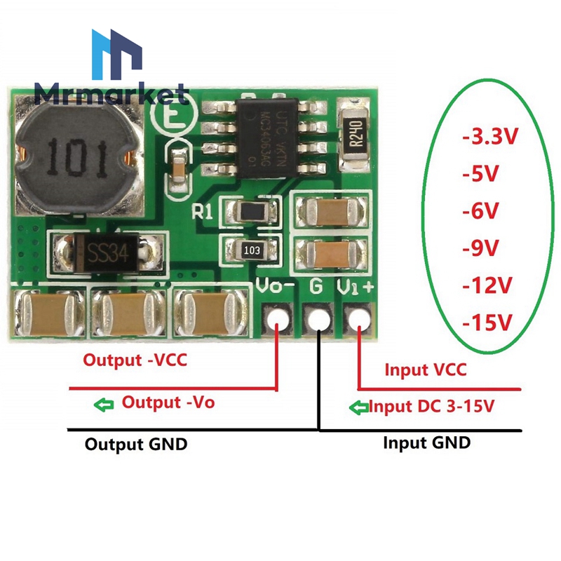 3-15V转负-3.3V-5V-6V-9V-12V-15V升降压负压模块电源DD0315NA