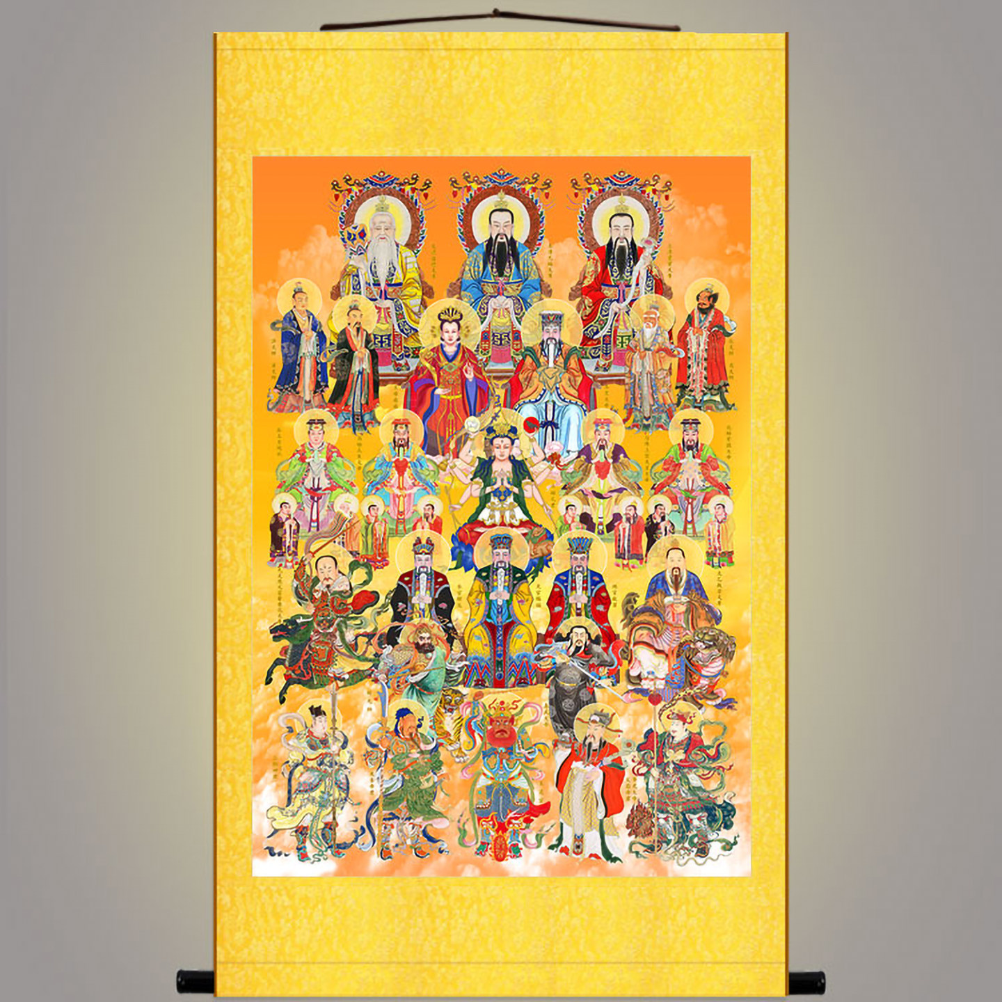 全神图简版 三清天尊玉帝太乙斗姆三官大帝神像画 绢布卷轴挂画