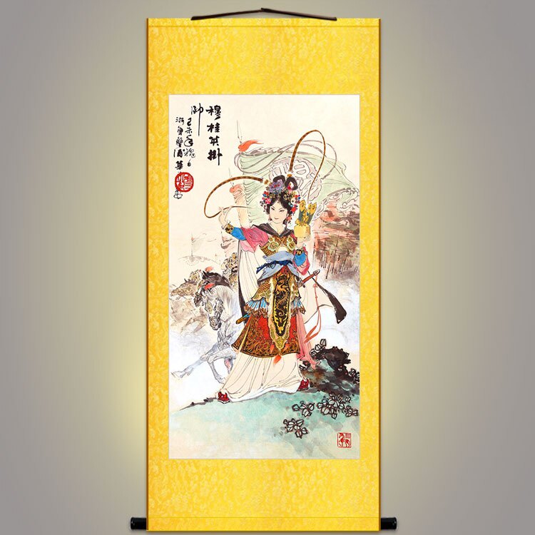 穆桂英挂帅图 穆金花杨门女将卷轴挂画 巾帼英雄人物复古装饰画 - 实物图