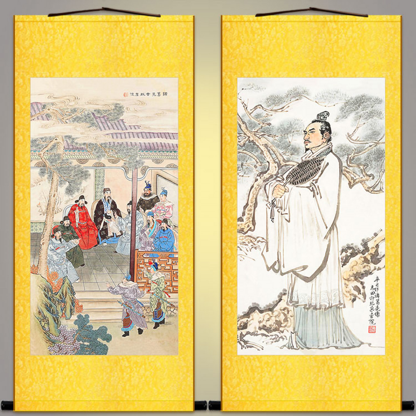 诸葛亮舌战群儒图 孔明三国人物画复古卷轴挂画 中式装饰字画定制