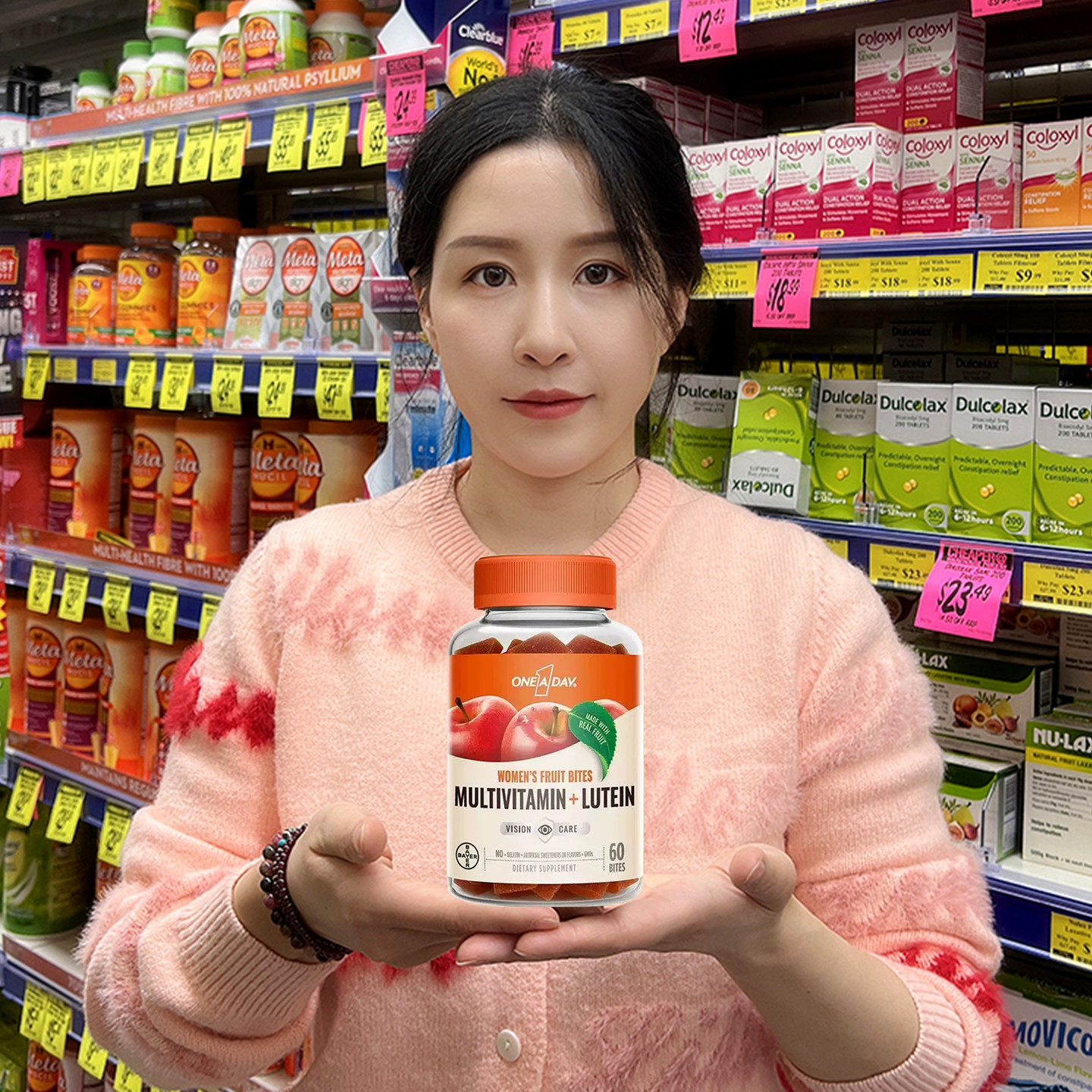 拜耳One A Day女士叶黄素软糖女性水果真果肉复合多种维生素60粒