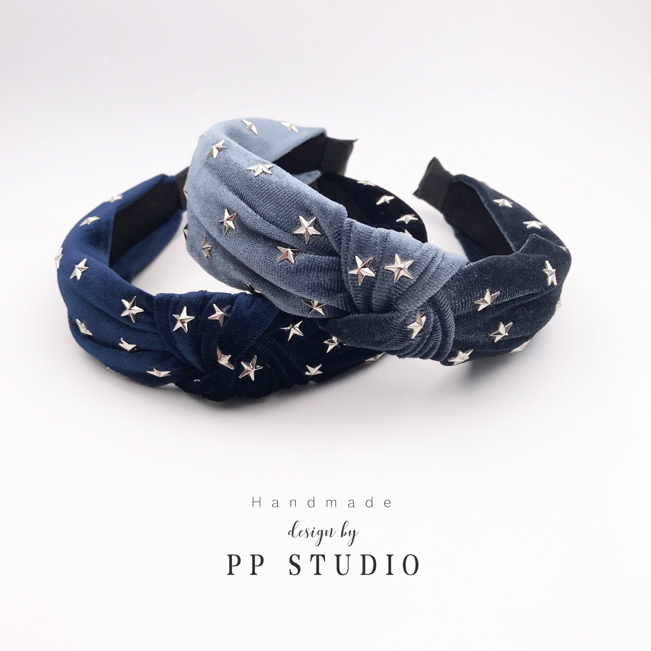 ▲PP STUDIO▲帅气风格复古星星发箍军绿色丝绒蓝发带洗脸束发饰