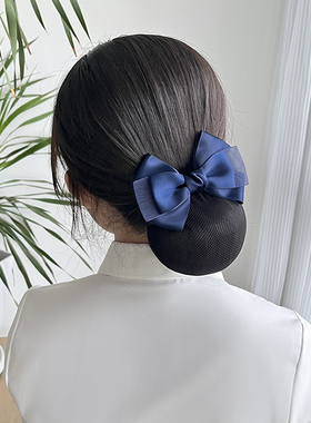 护士头花女网兜职业发网盘头发银行空乘餐饮工作高端蓝色头饰发饰