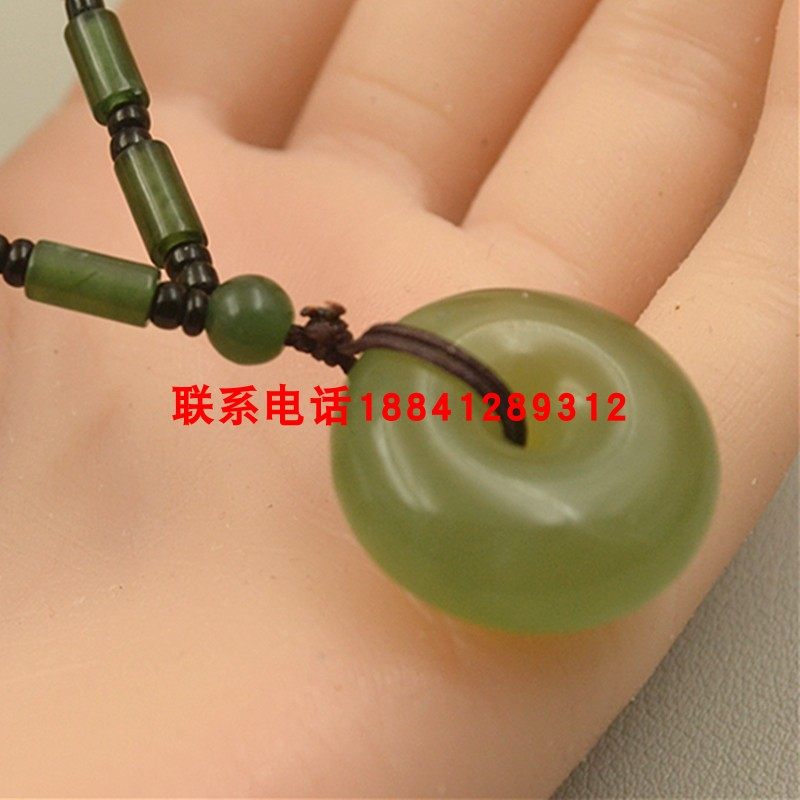 天然玉石岫玉180料深绿色菠菜绿圆柱链子平安扣吊坠美观时尚