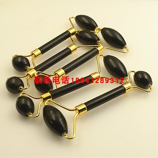 玉石锌合金银色架美容器黑色砭石刮痧板套装面部按摩棒多款