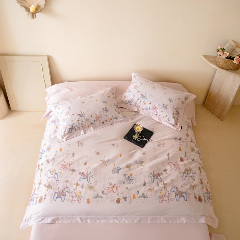 超柔长绒棉纯棉四件套小马数码印花卡通纯棉被套床单床上用品紫色